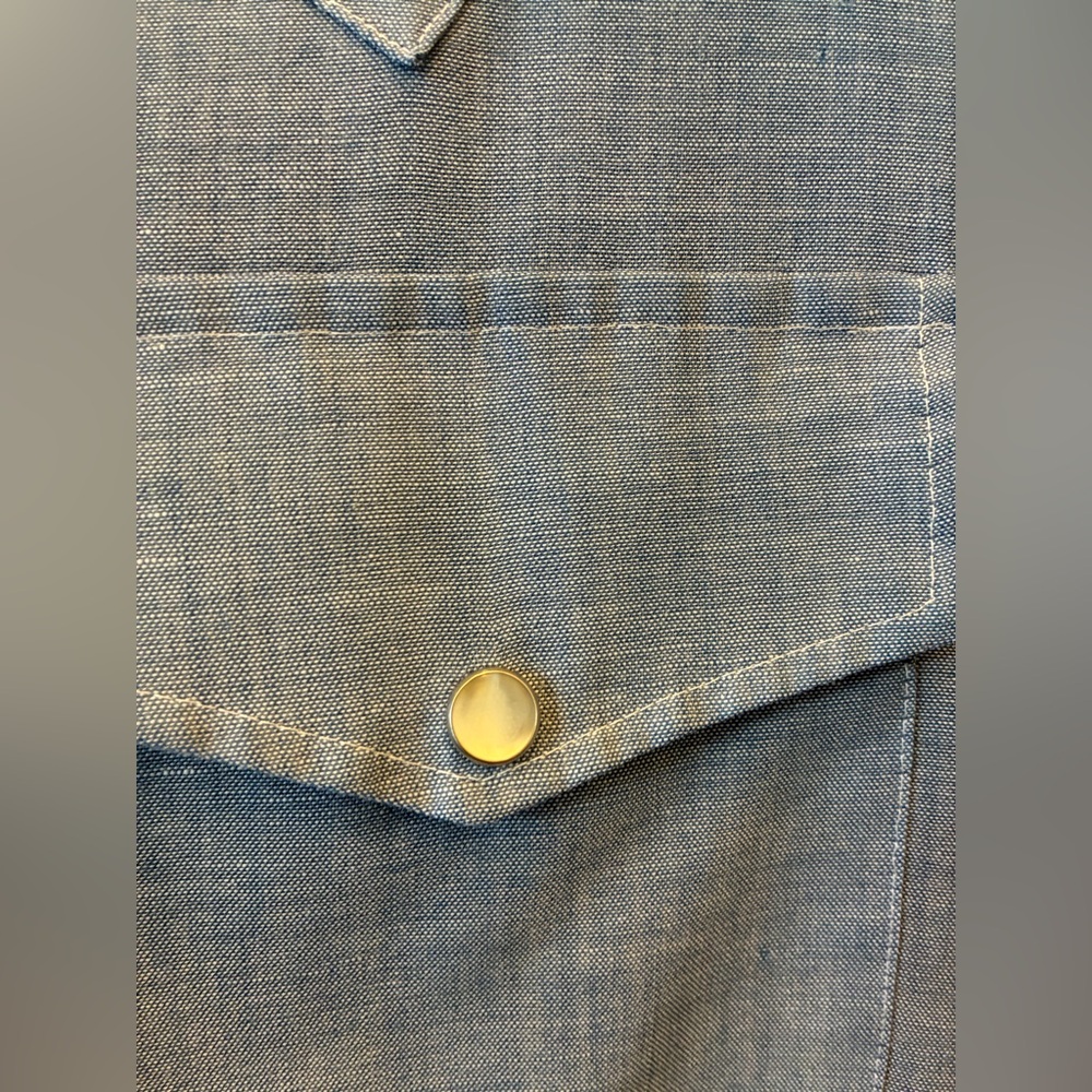 King Size XL Big & Tall Pearl Snap Western Blue Short Sleeve vintage USA made - Picture 3 of 7